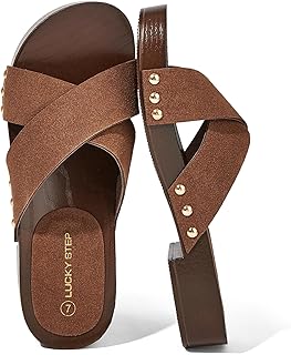 Women's Slide Sandals - Wooden Slip On Summer Sandal - Studded Open Toe Casual Retro Slippers