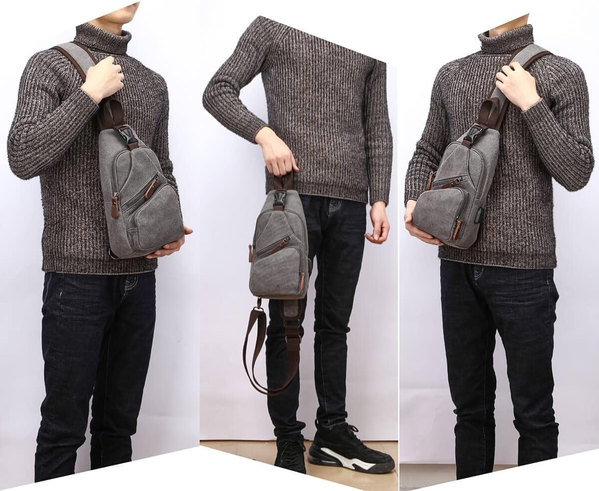 Canvas Sling Bag Crossbody Backpack Shoulder Casual Rucksack for Men Women Outdoor Cycling Hiking Travel Fishing Green - Image 6