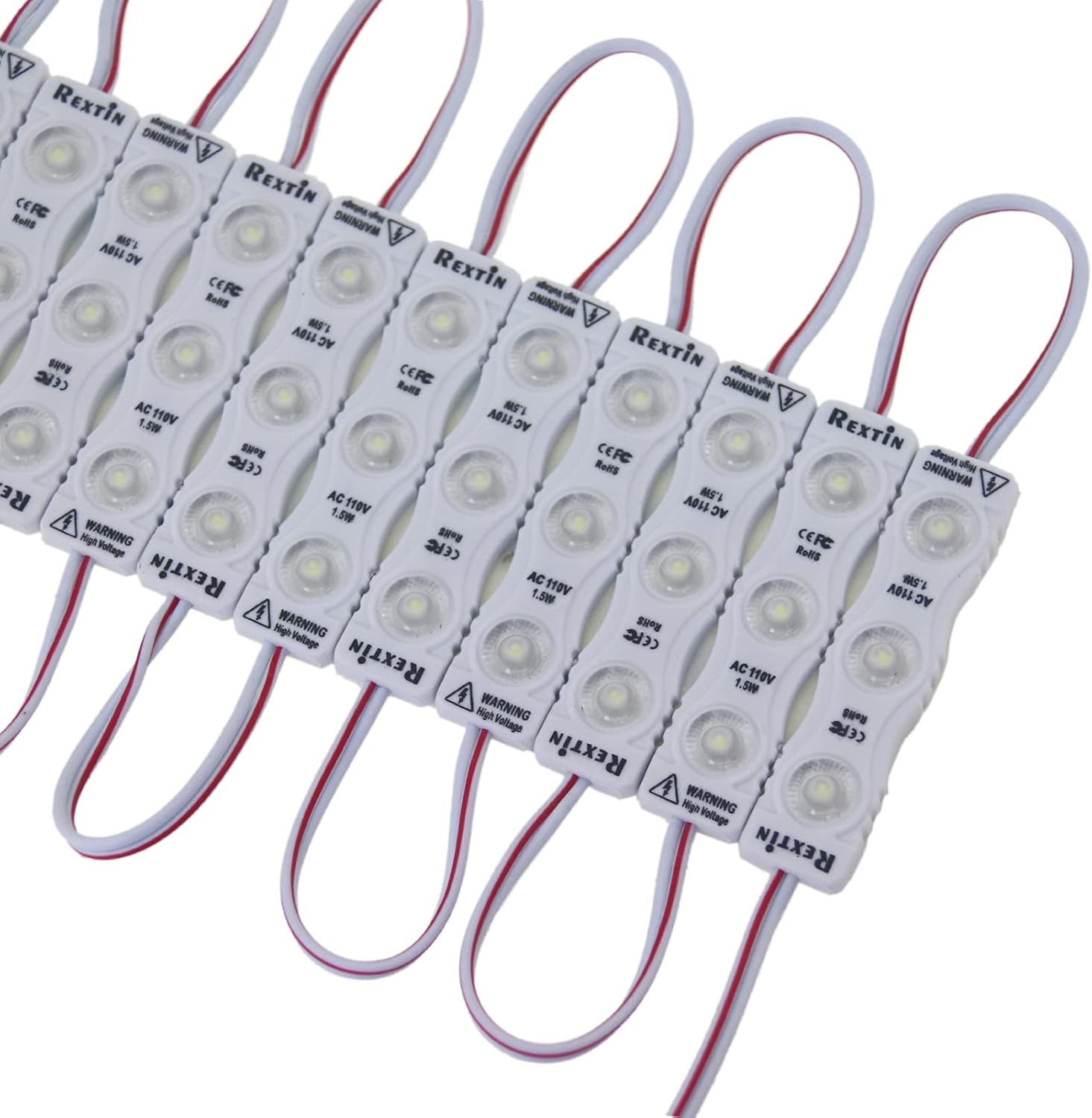 REXTiN Super Bright 100pcs 110V 2835 3 LED Module Storefront Lights White 1.5W Waterproof Decorative Light for Letter Sign Advertising Signs with Tape Adhesive Backside (White)