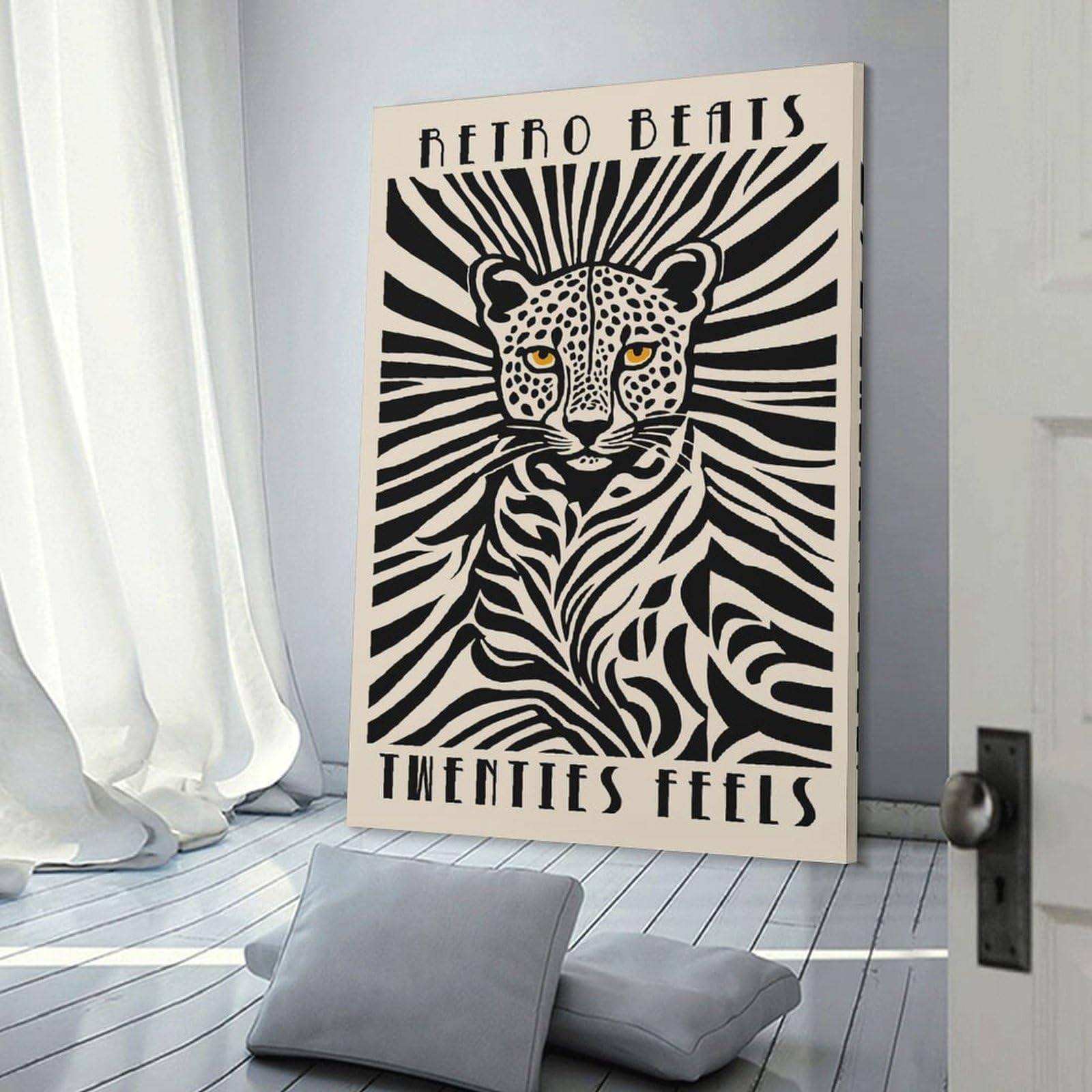 Junmoney Retro Beats Twenties Feels Leopard Art Room Decor Wall Art 24x36inch(60x90cm), for Corridors, Hallways Or Apartment Entries, Decorative Wall Art for Narrow Spaces