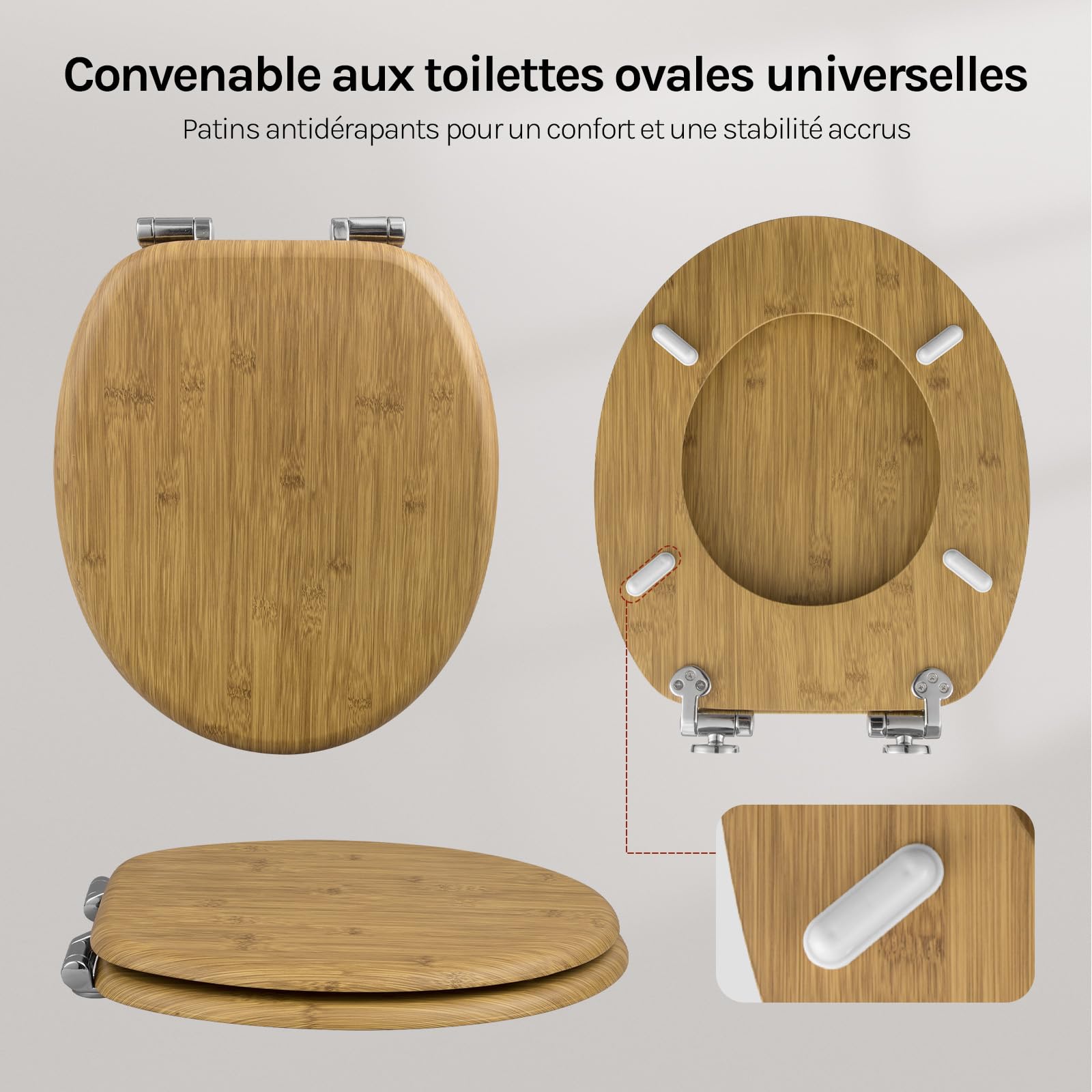 WOLTU Abattant WC Couvercle WC en Bois MDF Soft Close avec Frein de Chute pour Couvette en O Siège de Toilette Charnières