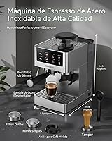 Vista 6 de Máquinas de espresso AIRMSEN con molinillo de muelas, 20 bares, varita espumadora de leche y vaporizador, cafetera de acero inoxidable para casa