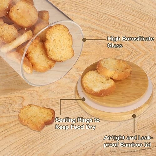 Miniatura 5 de Homaisson 4 tarros de almacenamiento de vidrio de 18.5 onzas con tapas de bambú, recipientes de vidrio transparente, tarros herméticos de