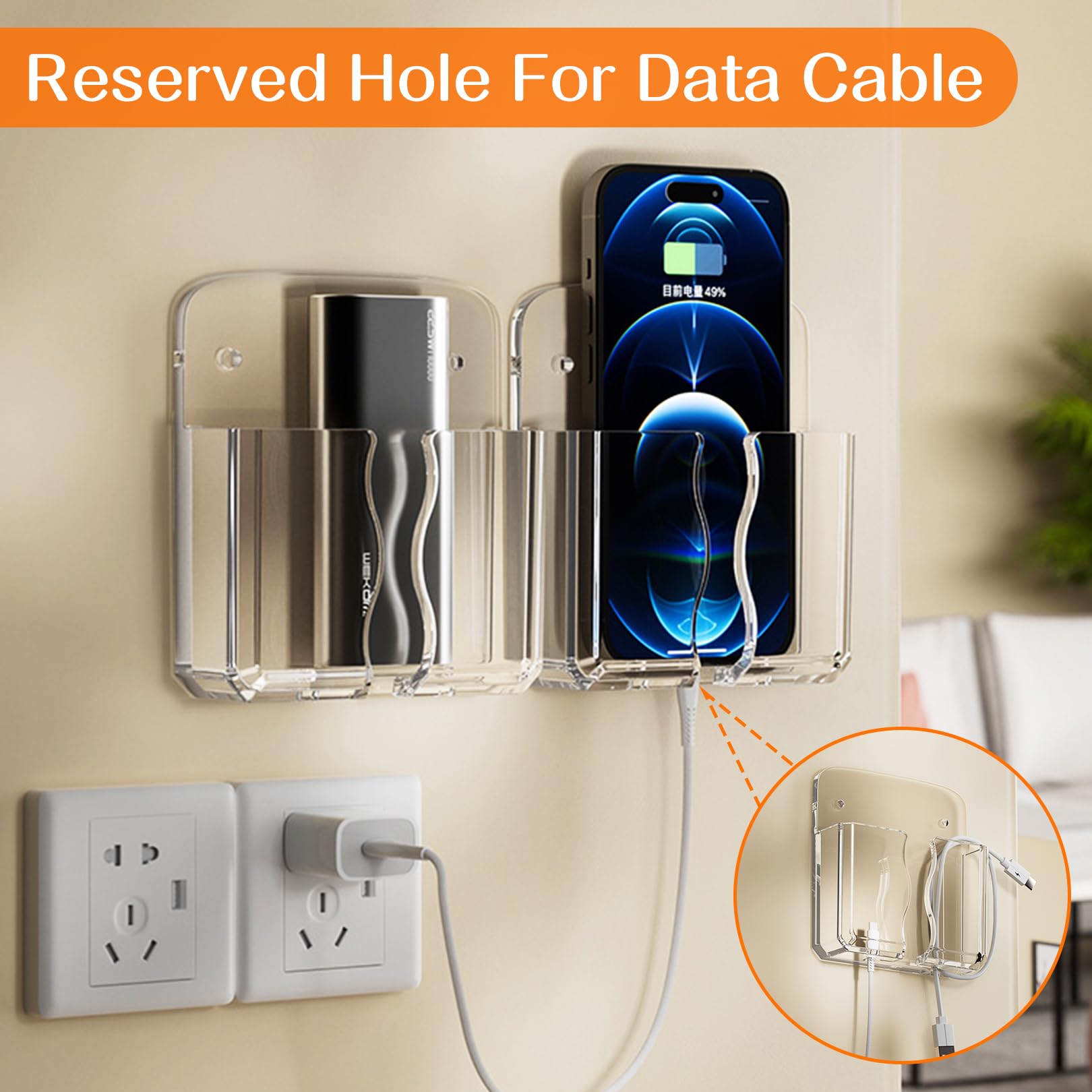 YueJieSelected 2 Stück Handy Wandhalterung mit Klebstoff, Wandhalterung für Smartphones, Universal, Wandmontage, Acryl, Hand Free, Ideal für Schlafzimmer, Badezimmer, Küchen, Wohnmobile