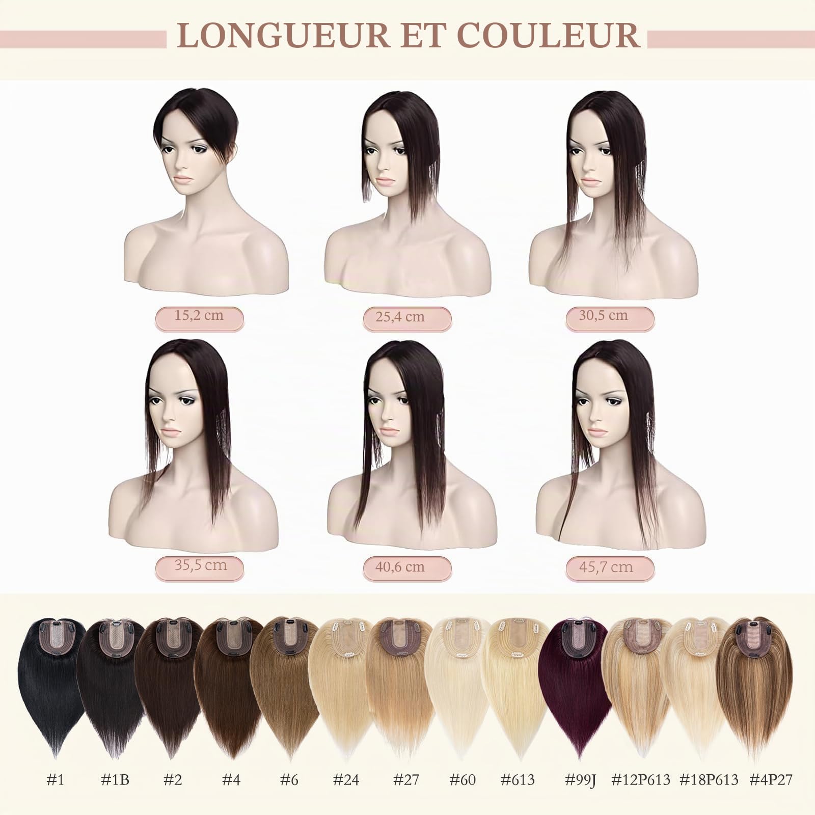 Elailite Volumateur Capillaire Femme Naturel a Clip Cheveux Naturel Toupet Humain (Base 10cm*12cm) 15cm 27g #4+27 MARRON CHOCOLAT MECHE BLOND FONCE