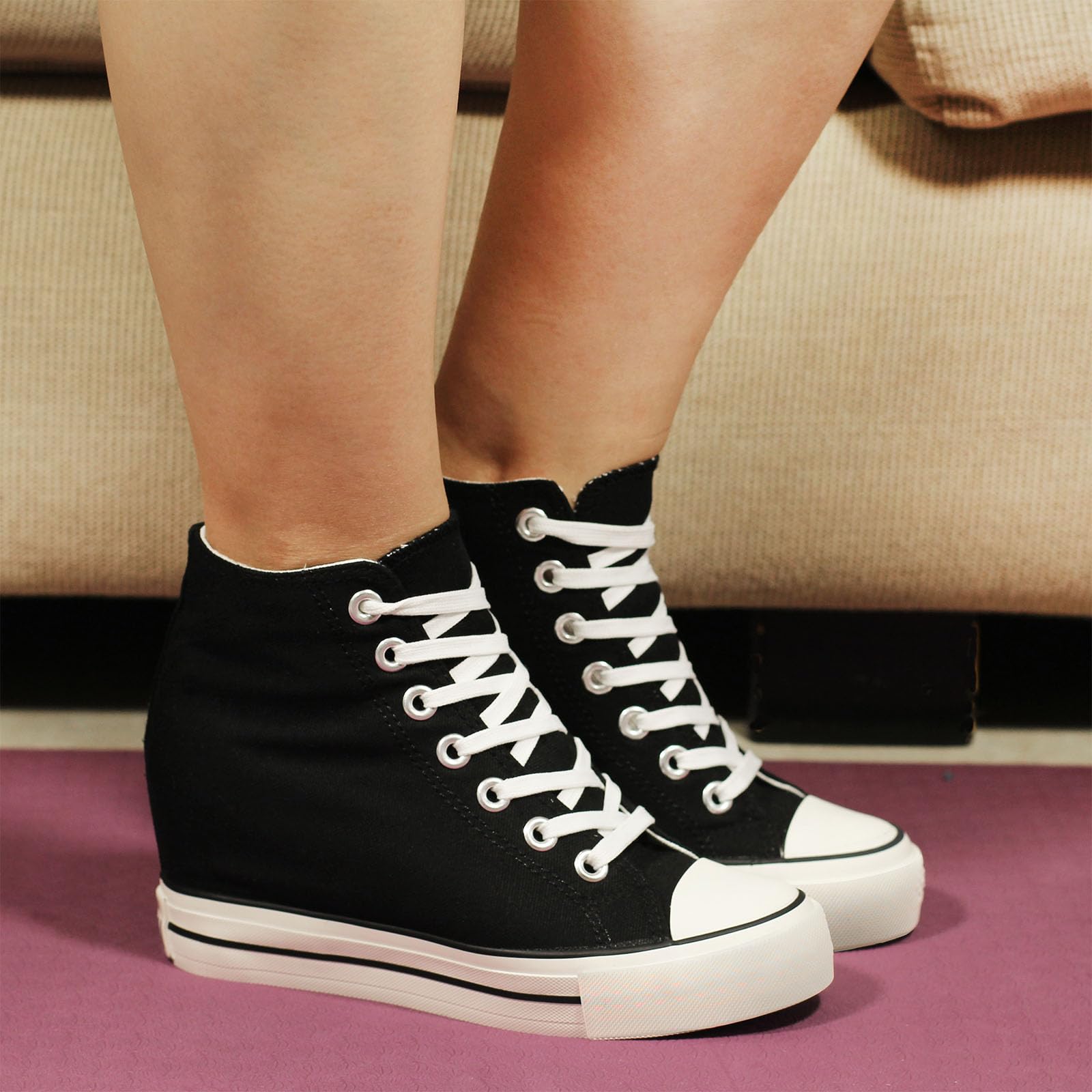 Mujer Zapatos De Lona Tacón Alto Invisible Zapatos Zapatillas De Deporte para Mujer 34-40