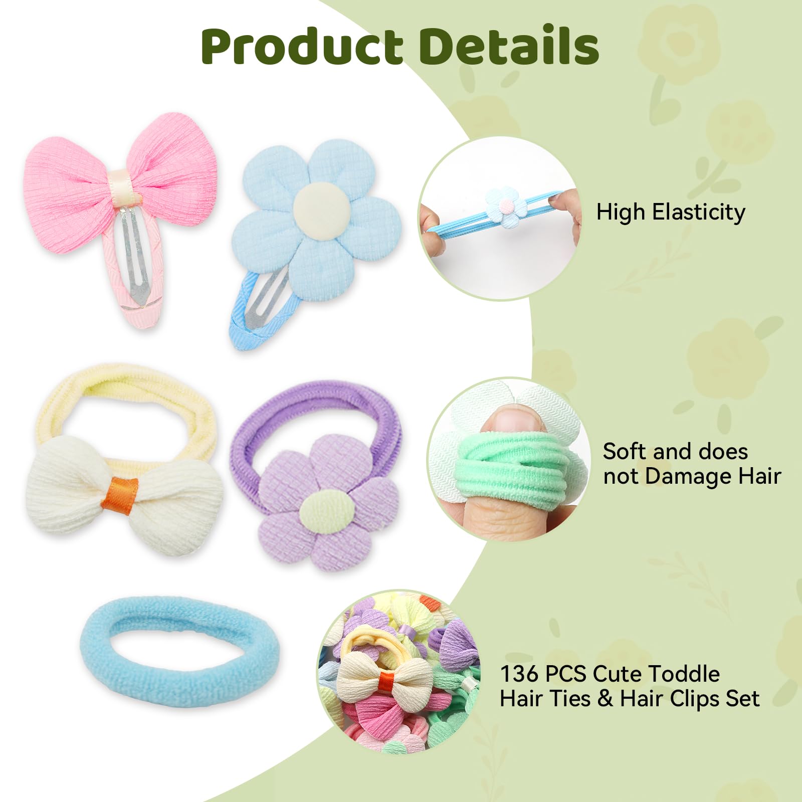 136 Pcs Toddler Hair Accessories Candy Colors Hair Clips & Hair Bands with Bows and Flowers - Image 4