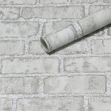Amazon Com Heloho 17 7 英吋x 236 2 英吋 約45 0 公分x 599 9 公分 灰色磚頭接觸紙自黏撕貼壁紙3d 人造磚 壁紙可拆卸灰色壁紙防水臥室客廳家居裝飾