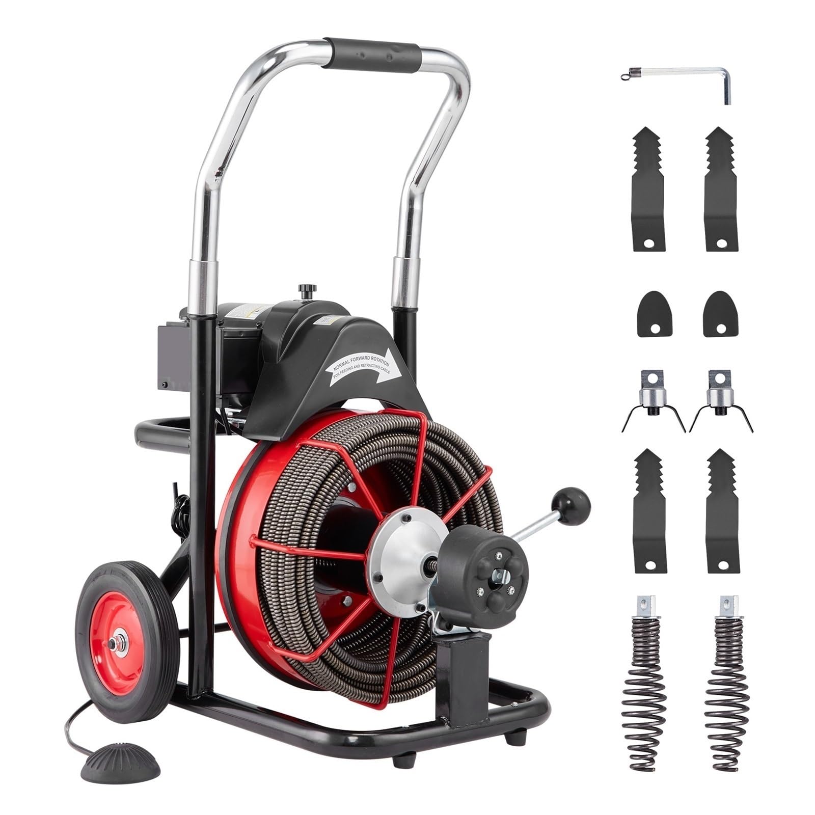Drain Cleaner Machine Auto Feed Sewer Snake Auger with Wheels 370W Portable Cleaning for Pipes Powerful Clearing Capability