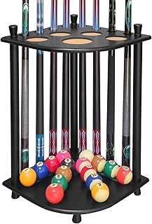TORPSPORTS Solid wood Pool Cue Rack -Floor Stand Holds 8 Pool Billiard Stick Freestanding Billiard Cue Racks (Black)