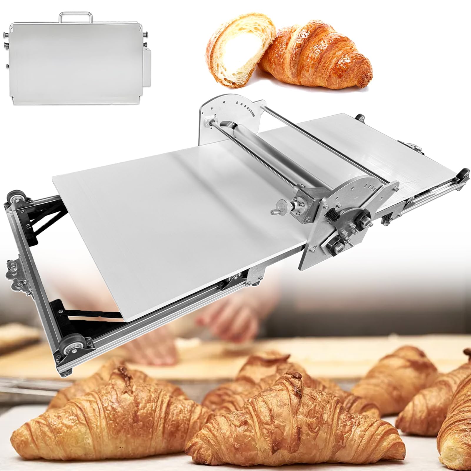Sfogliatrice Pieghevole Elettrica Professionale, Laminatrice per Pasta con Spessore Regolabile 2-30 mm, Impasto Reversibile, Superficie Antiaderente in PP, per Pasticceria e Pasta Sfoglia