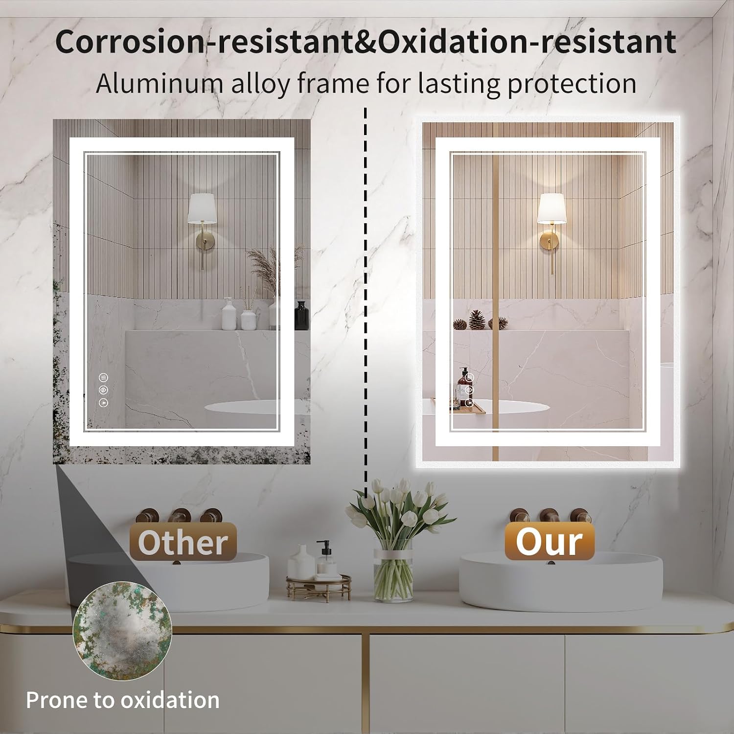 24"x32" LED Bathroom Mirror with Lights, Front & Backlit, Anti-Fog, Dimmable, 3 Color Temperature, CRI 90+, LED Mirror for Bathroom with Premium Full Aluminum Frame, Touch Control with Memory