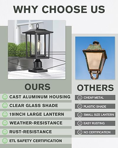 Miniatura 5 de Beionxii A197P-2PK/BS - Luces de poste para exteriores, lámpara de poste del atardecer al amanecer con base de montaje en muelle, aluminio fundido