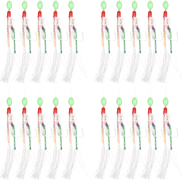 LANRU 4 Packs/20pcs Mackerel Feather Hooks Sea Boat Fishing Lures Rigs