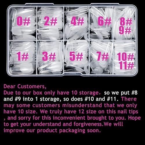 Miniatura 3 de Puntas de uñas postizas de gel de aguja medianas, 120 piezas de cobertura completa prepulida, cuadrada, mate, 12 tamaños, 120 números de piezas,