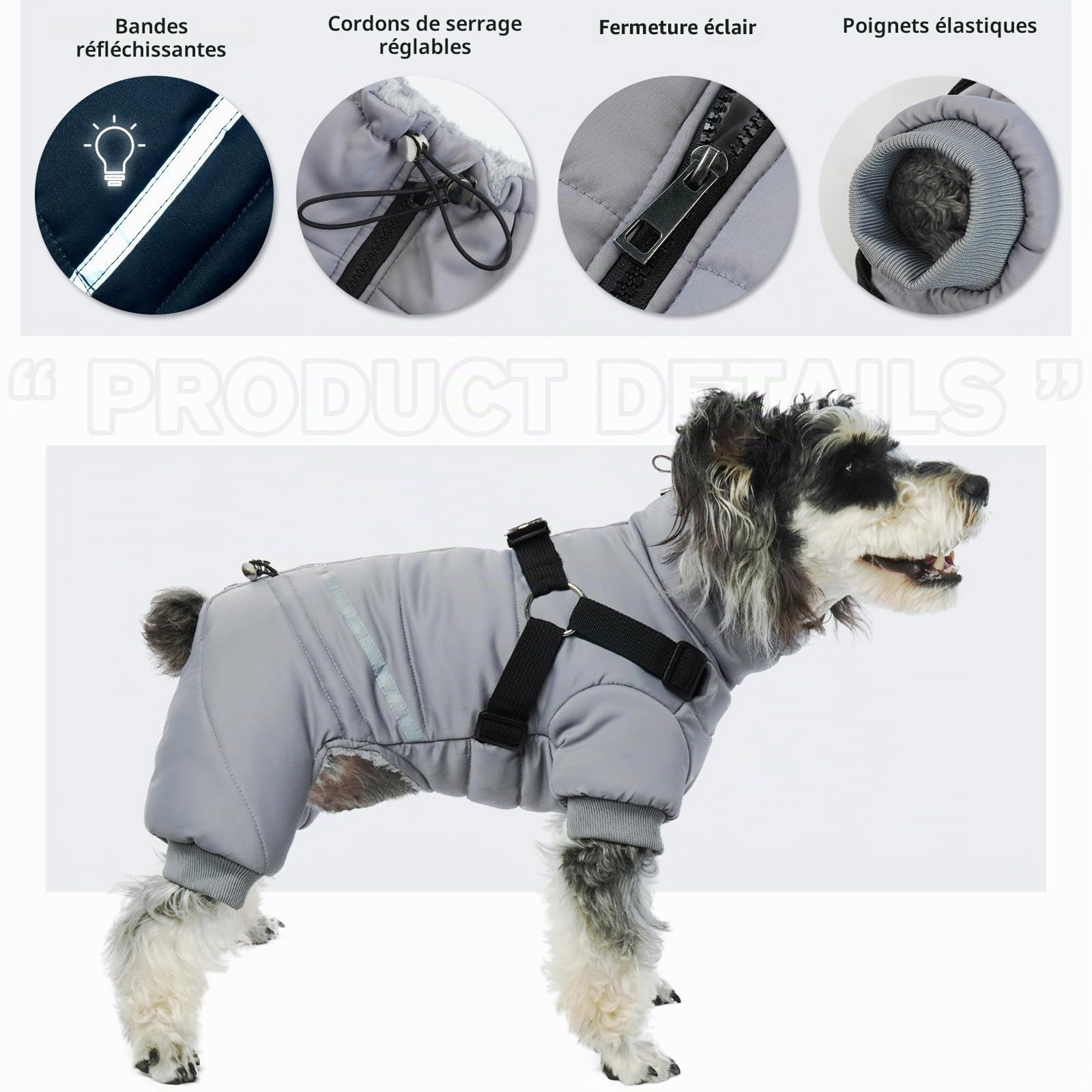 Manteaux avec Harnais d'hiver pour Chiens, Manteau Chaud Doudoune Imperméable Chien Chaud et Imperméable Gilet Chien Hiver pour Petit Moyen Chiens(Gris, XL)