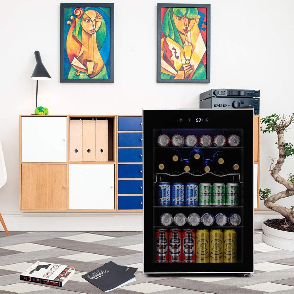 Kismile 4.5 Cu.ft Beverage Refrigerator and Cooler, 145 Can Mini Fridge Glass Door, Digital Temperature Display for Soda, Beer, Wine, Small Drink Dispenser Cooler for Home, Office, Bar (Transparent) : Appliances