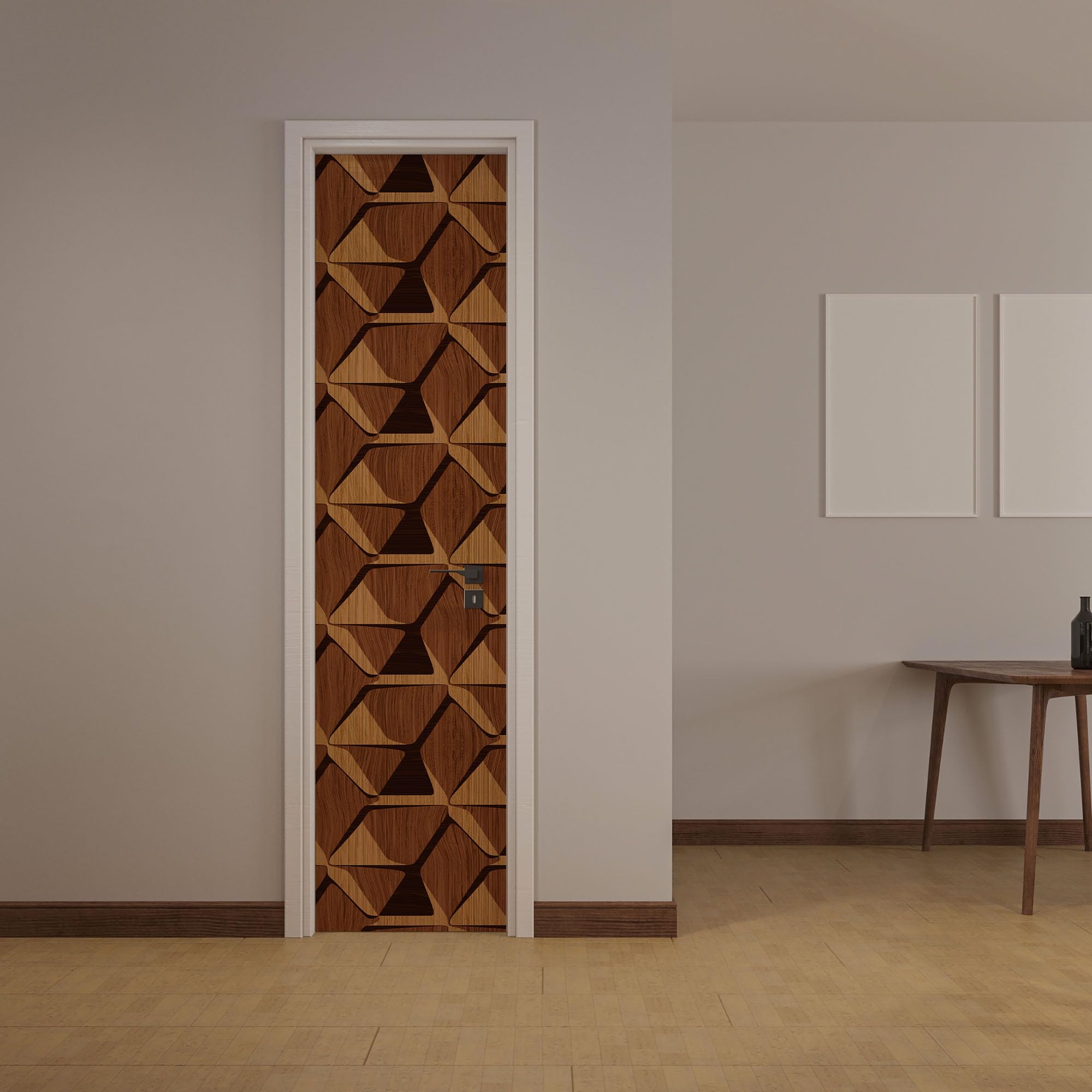 Tapeta samoprzylepna imitacja drewna brązowa geometryczna nowoczesna 3D