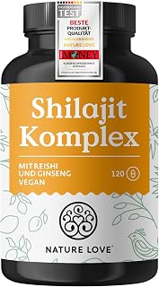 NATURE LOVE® Shilajit Komplex - ergänzt durch Zink und Vitamin B6-120 Kapseln - hochdosiertes Shilajit – 1.000mg aus dem Himalaya Gebirge - Vegan, in Deutschland entwickelt