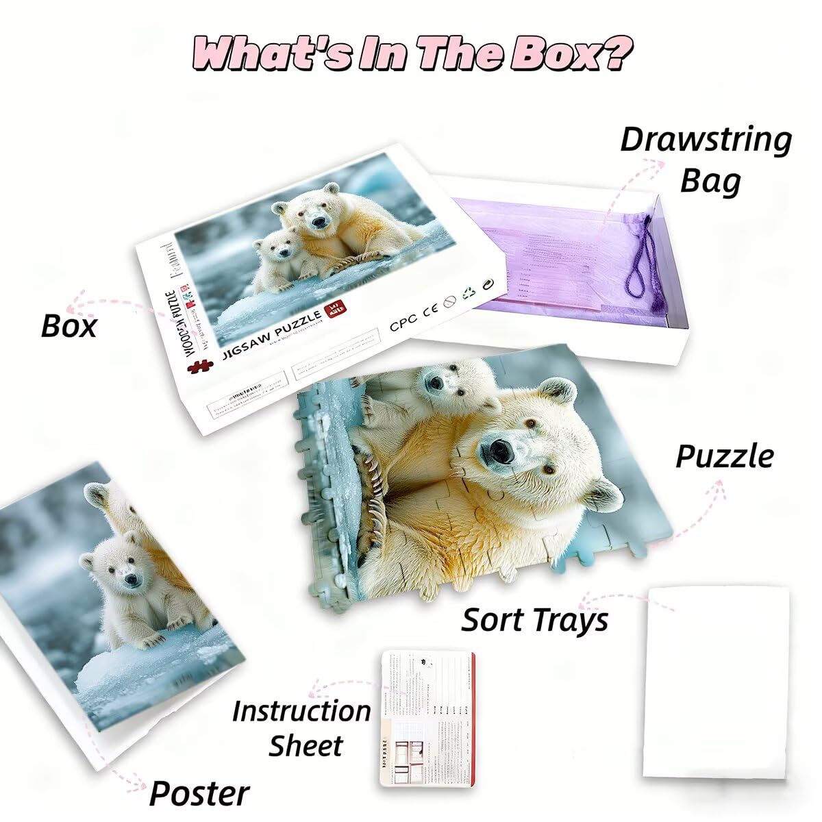 Puzzle 1000 sztuk zwierząt DIY Puzzle dla dorosłych 75 x 50 cm niedźwiedź opakowanie wysokiej jakości z dodatkowymi zabawnymi wyzwaniami, kreatywna rozrywka klasyczne zabawne wyzwania dla kobiet