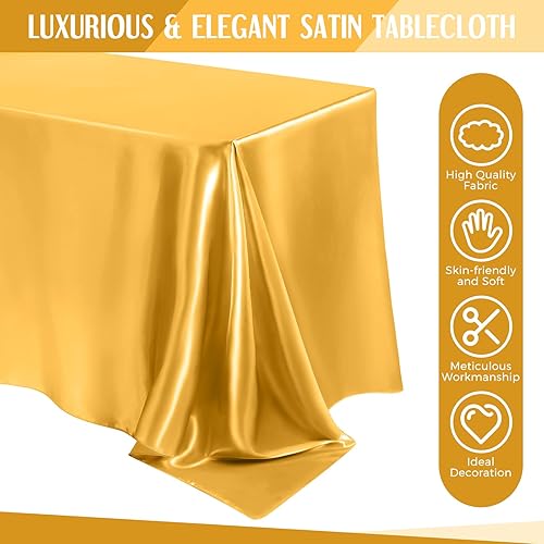 Miniatura 4 de Lounsweer Paquete de 8 manteles de satén de 102 x 58 pulgadas, manteles rectangulares de tela suave de seda para fiestas de mesa rectangulares,