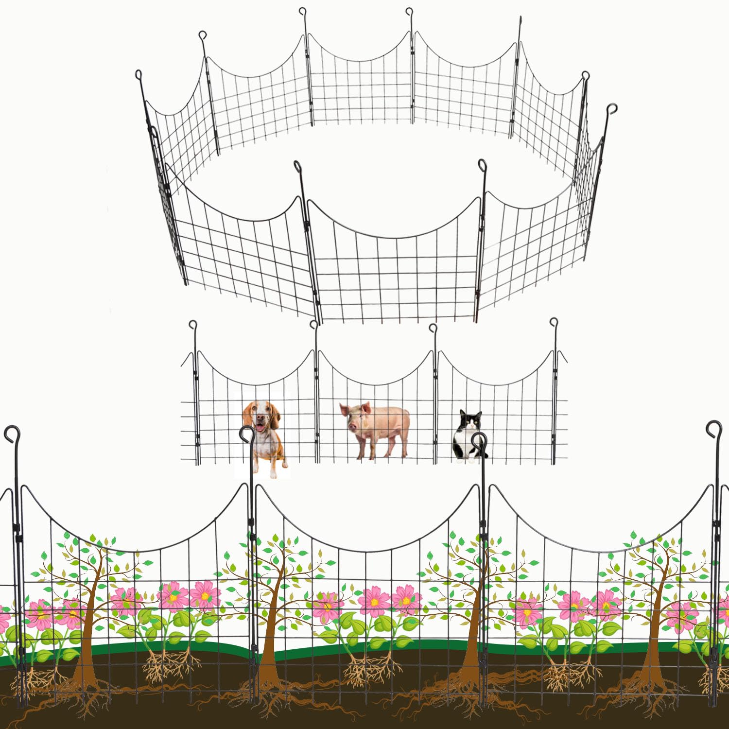 Jabox Rust Proof Flower and Animal Fence, Decorative Outdoor Wire Fence for Home Gardening Durable Tree Guard for Garden and Balcony Versatile Fence for Garden, Balcony Covering (Set-5, Black-02) (B0DFCDXYPX) Amazon Price History, Amazon Price Tracker