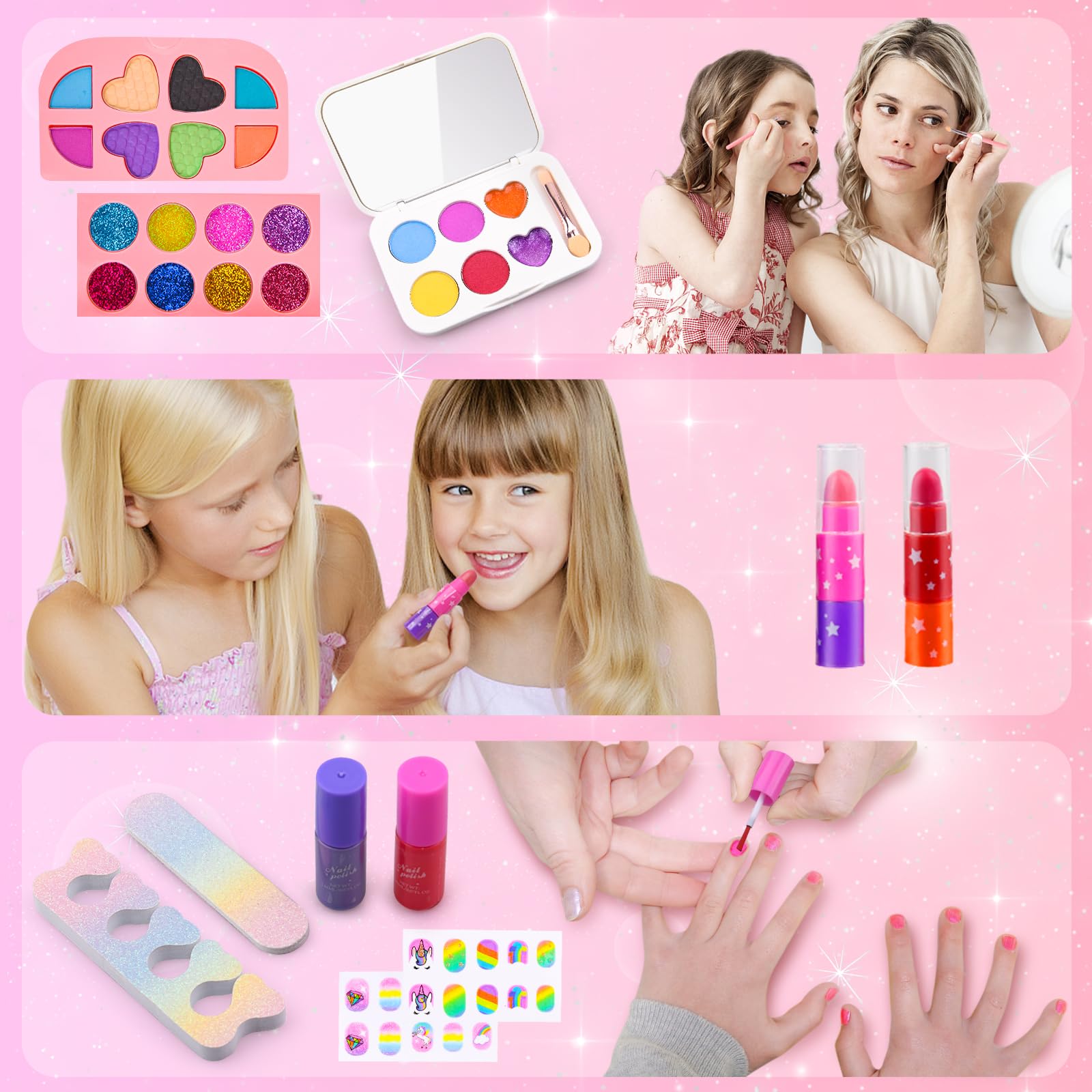 Auney Set di Trucchi Bambina 4 5 6 7 8 9 10 anni, 80 pezzi Set per il Trucco per Bambini,per ragazze, Giocattoli, Halloween, Natale, Regalo di Compleanno per Ragazze 4-10 anni