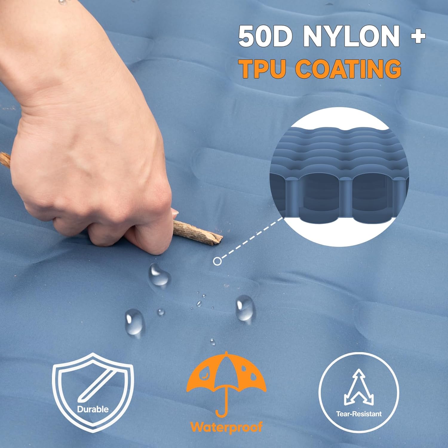 Camping Sleeping Pad, 6" Extra Thick Sleeping Mat with Pillow Built-in Foot Pump, 32.7" Extra Wide Inflatable Sleeping Pads Compact for Camping Backpacking Hiking Traveling Tent (Blue)