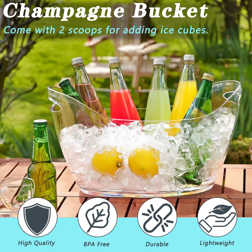 Lot de 2 seaux à glace en acrylique de 5,5 L, extra large pour les fêtes, les bars à mimosa et les cuillères pour champagne, bière, vin pétillant, cocktails
