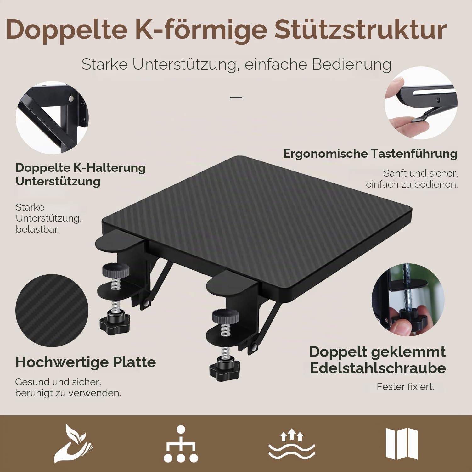 Ergonomische Schreibtischverlängerung, Computer Armlehne für den Schreibtisch, 90° Faltbare Handgelenkstütze, Computer Tischverlängerung für Tisch, Schreibtisch, Büro ((20x24cm/7,87x9,45 Zoll))