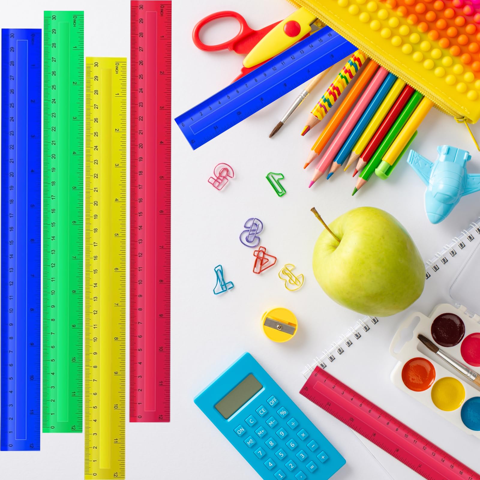 Reglas De Plástico 12 Pulgadas a Granel Para Suministros Escolares Regreso a Clases, Regla Flexible Colores Surtidos Con Centímetros Y Estudiantes Educación Escolar, Niños