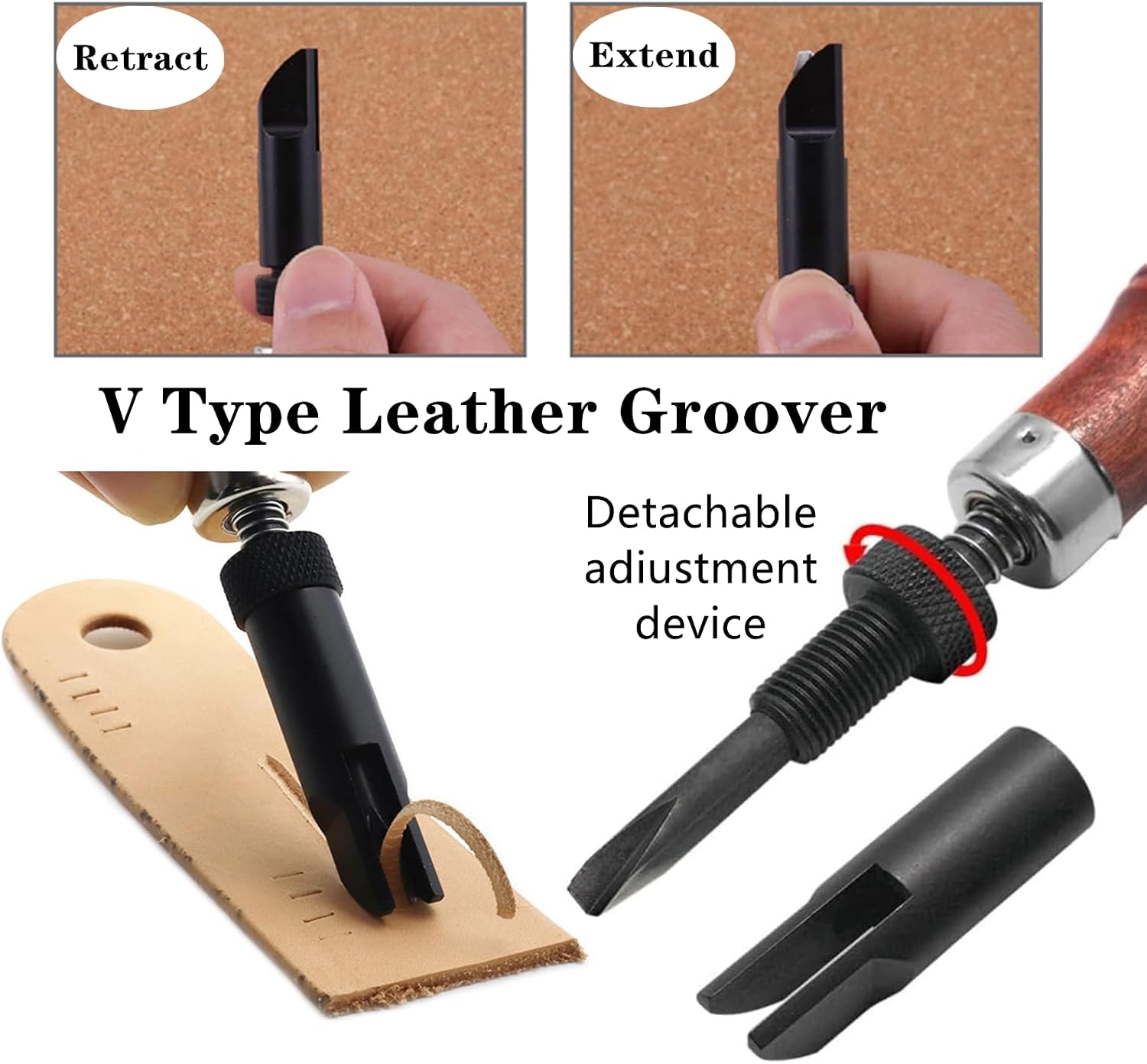 Leather Beveler Tool, 1 Pack, Adjustable Groover V Type Cutter