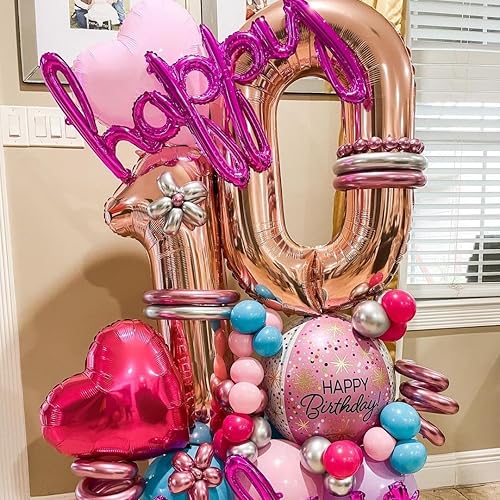 Vista 80 de Globos de oro rosa con el número 80, globos gigantes grandes de 40 pulgadas, globos de aluminio de Mylar de oro rosa con números 80 para fiesta