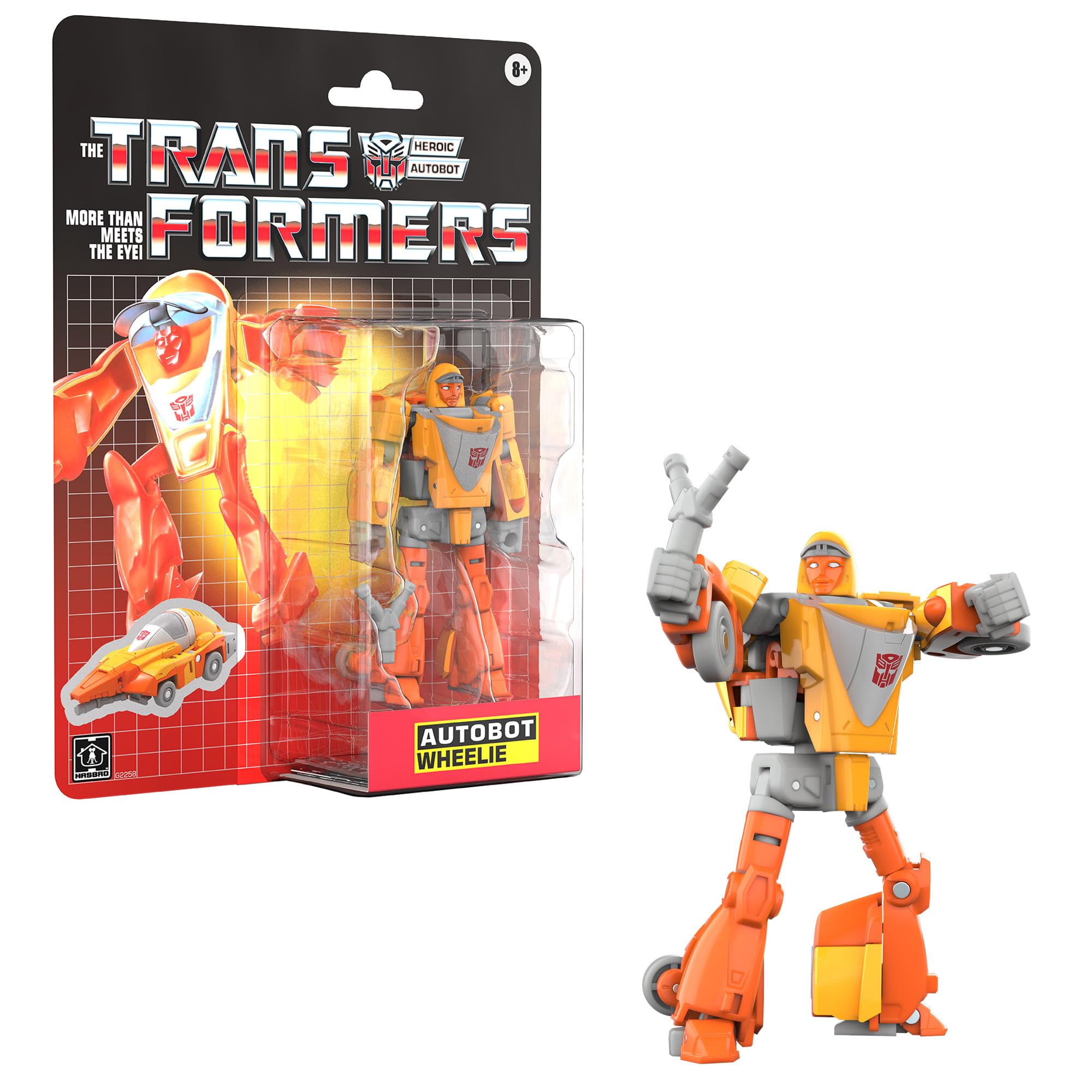 Transformers Retro G1 Inspired by Autobot Wheelie Action Figure 4.5" Robot Toy for Kids Ages 8+