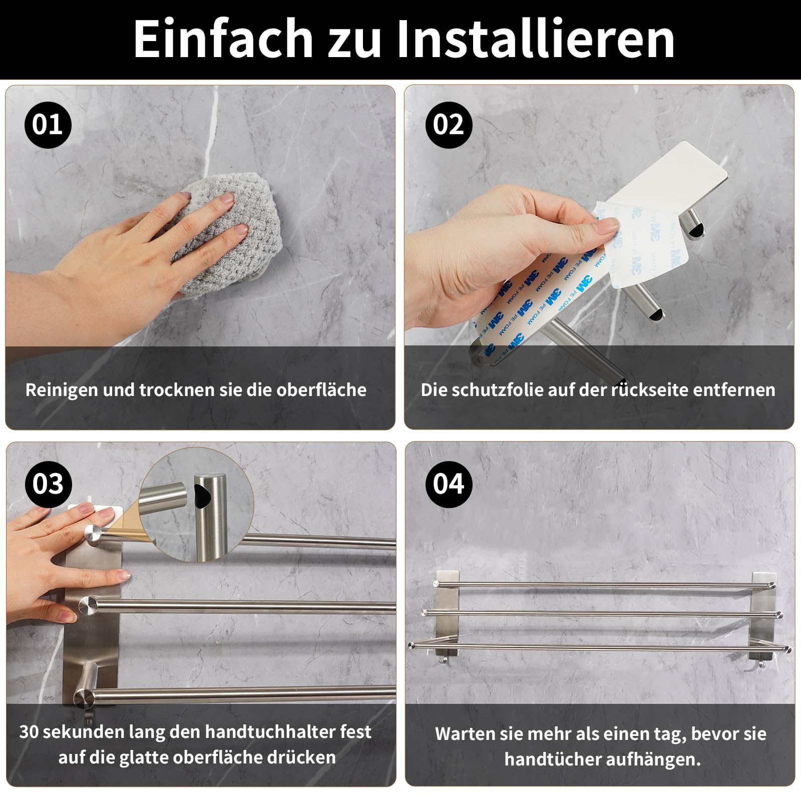 VDN Stainless Handdoekrek - Handdoekrek badkamer - Zilver - Handdoekhouder - Driedubbele stang - RVS