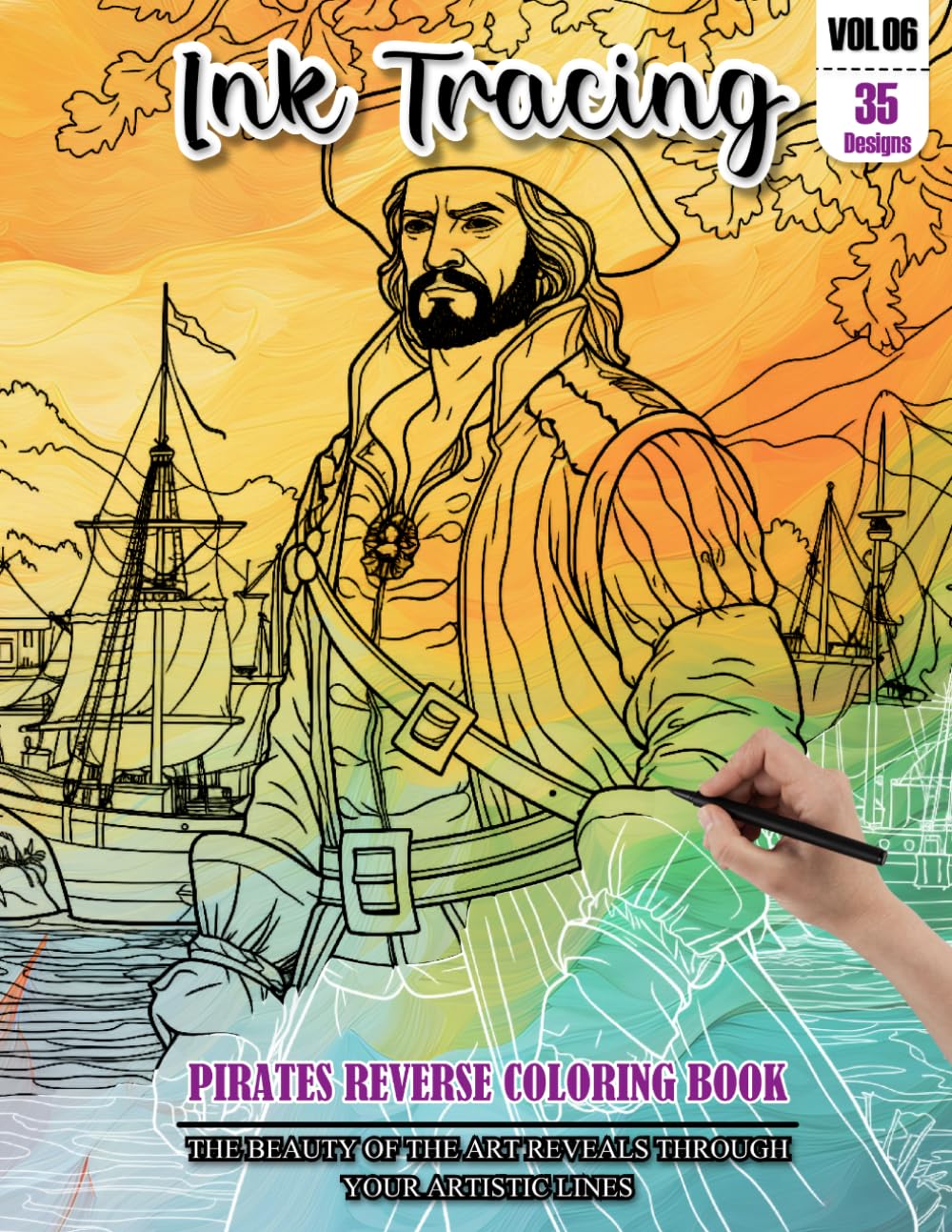Ink Tracing Book for Adults: Stress relief reverse Pirates ink tracing book for adults: mindfully Follow white lines to Uncover 35 Pirates arts | ... a perfect gift for Pirates Lovers (Vol-06)