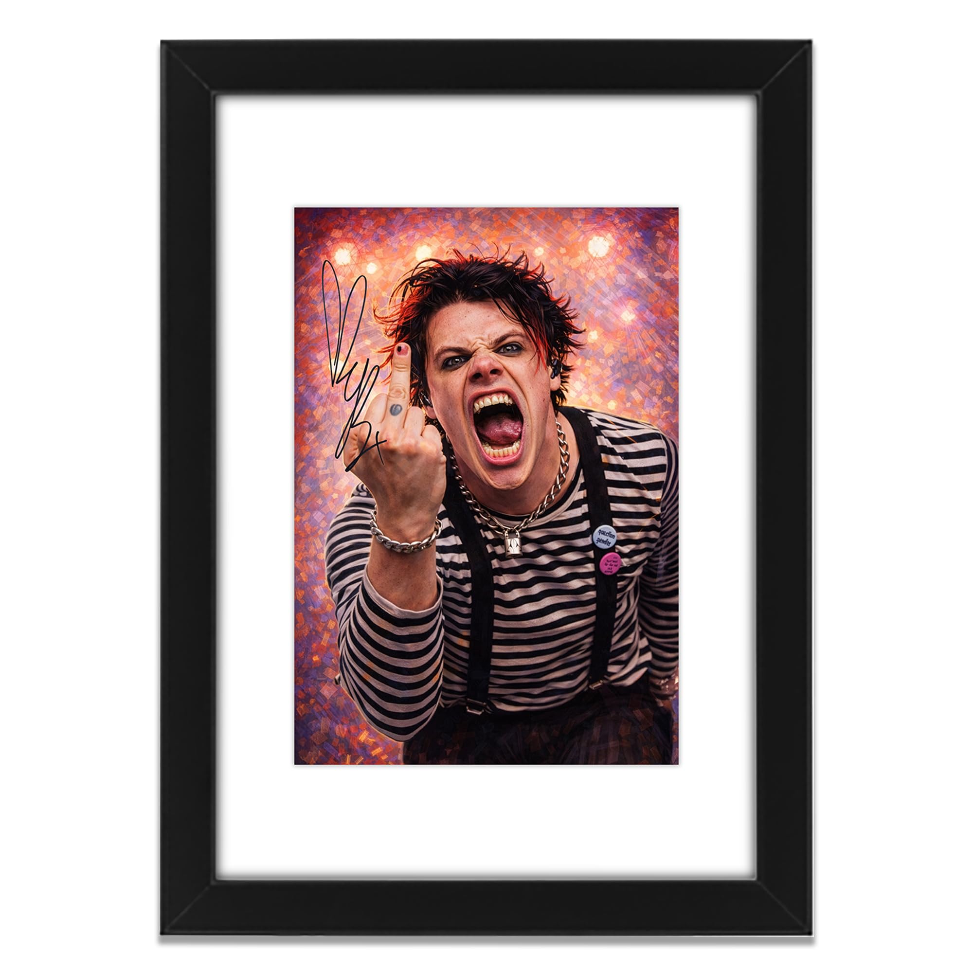 Yungblud Art - Poster con autografo, edizione limitata, idea regalo per fan, memorabilia da collezione, merchandising artistico da parete, motivo: Idols World Tour & Bludfest Tribute (A3 incorniciato