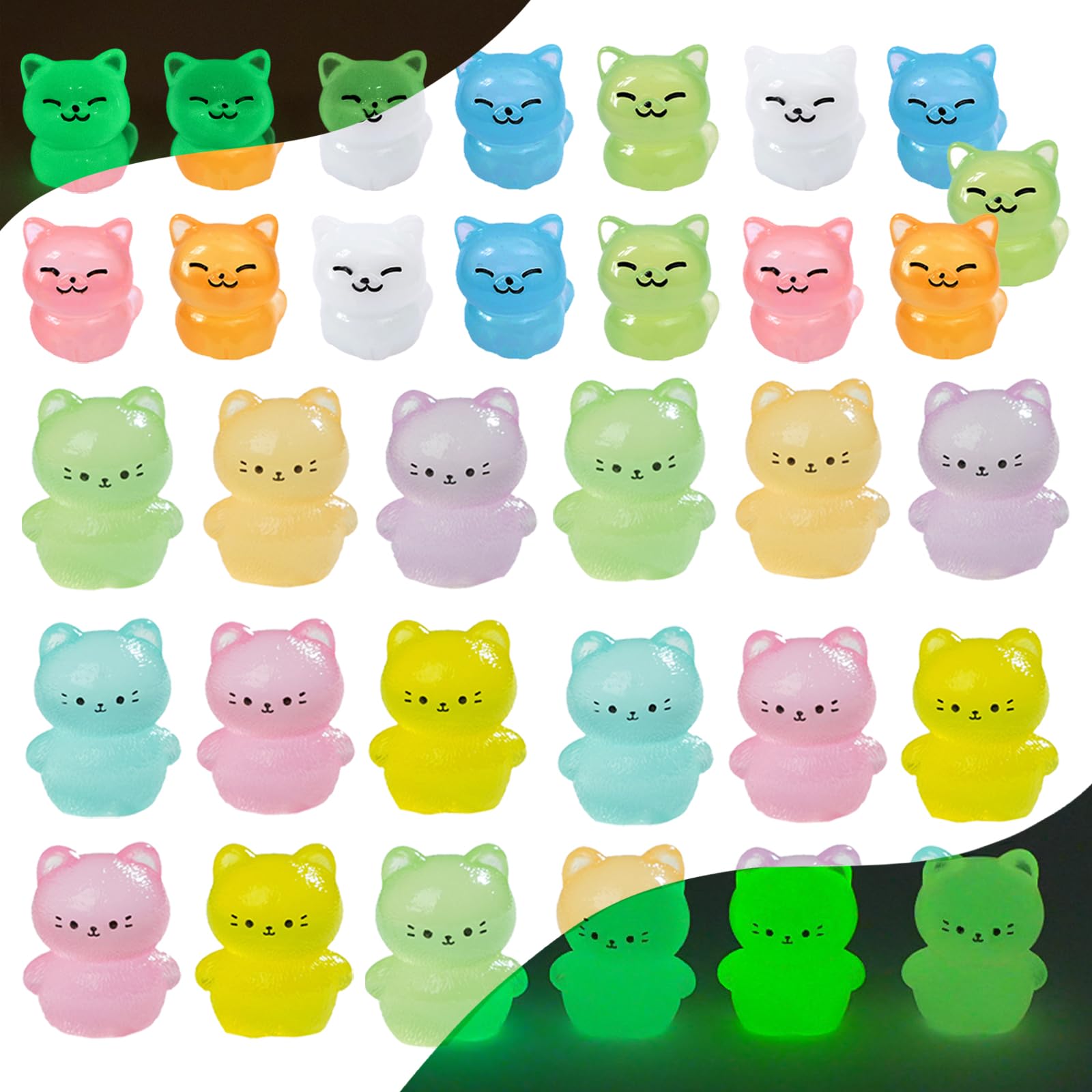 DAVBNM 33 Pcs Mini Cat Figurines, Tiny Resin Luminous Animals, Little Miniature Figures Animal for Fairy Garden Landscape Home Dollhouse Decor Party Cake Headbands DIY