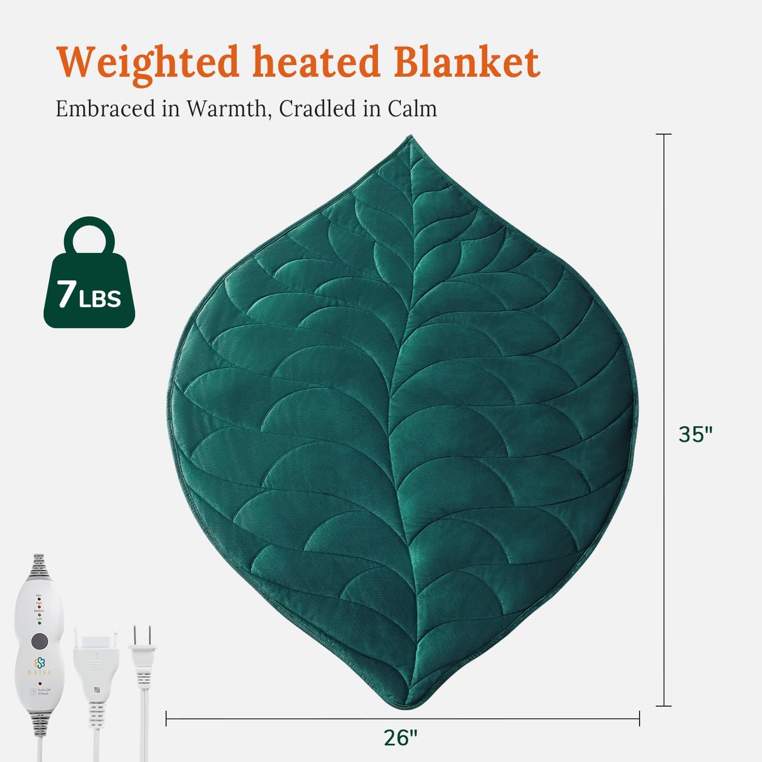Kaisa Weighted Heating Blanket 7 lbs, 26" x 35" Large Size Weighted Heating Pad for Back Shoulder Abdomen, Soft Electric Heated Blankets, Green