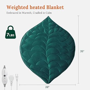 Kaisa Weighted Heating Blanket 7 lbs, 26 x 35 Large Size Weighted Heating Pad for Back Shoulder Abdomen, Soft Electric Heated Blankets, Green
