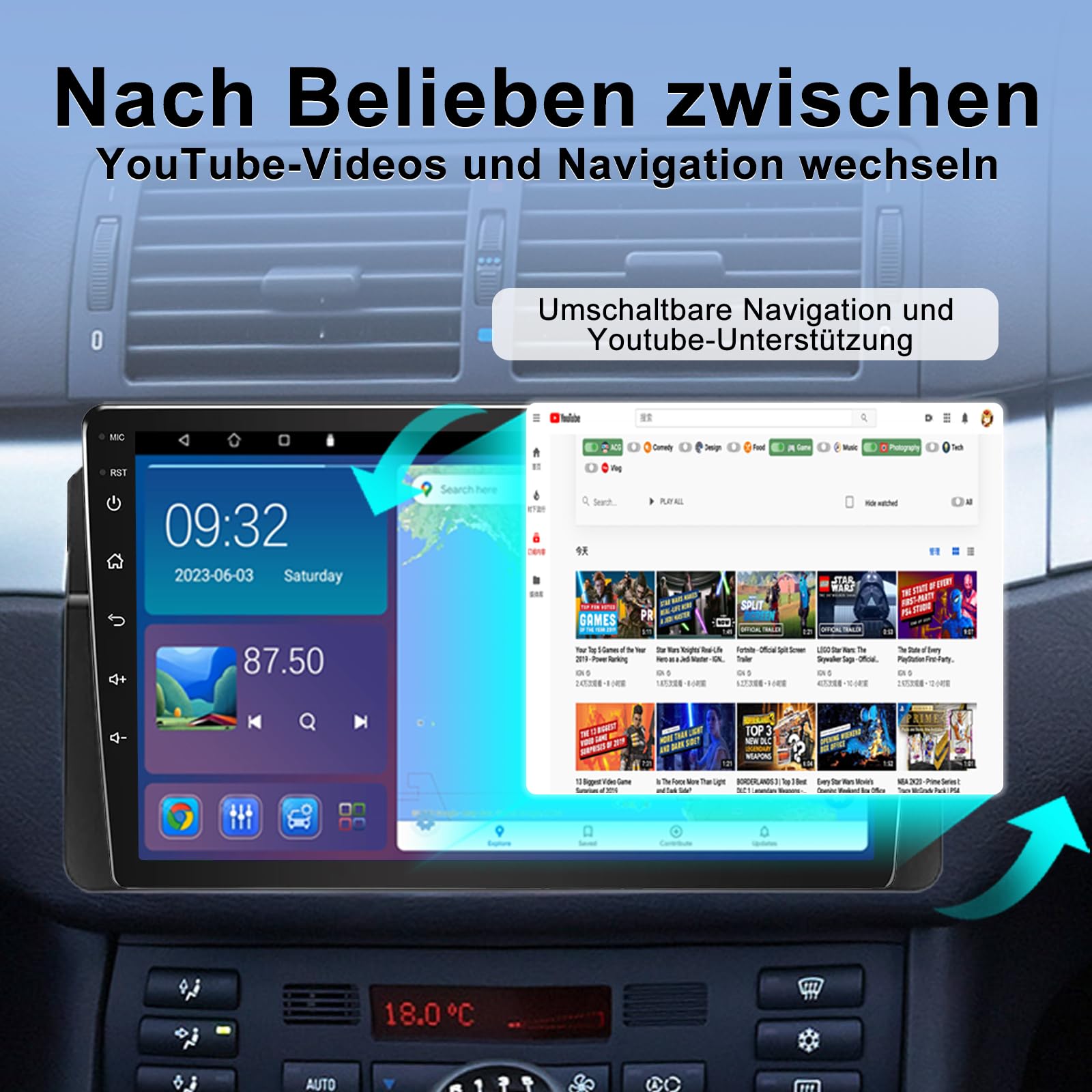 Autoradio 4 + 64 GB Android 13 per BMW Serie 3 E46 1999-2005 con Wireless Carplay Android Auto 9 pollici GPS Navigazione per Auto BMW E46 Radio Bluetooth WiFi DSP SWC