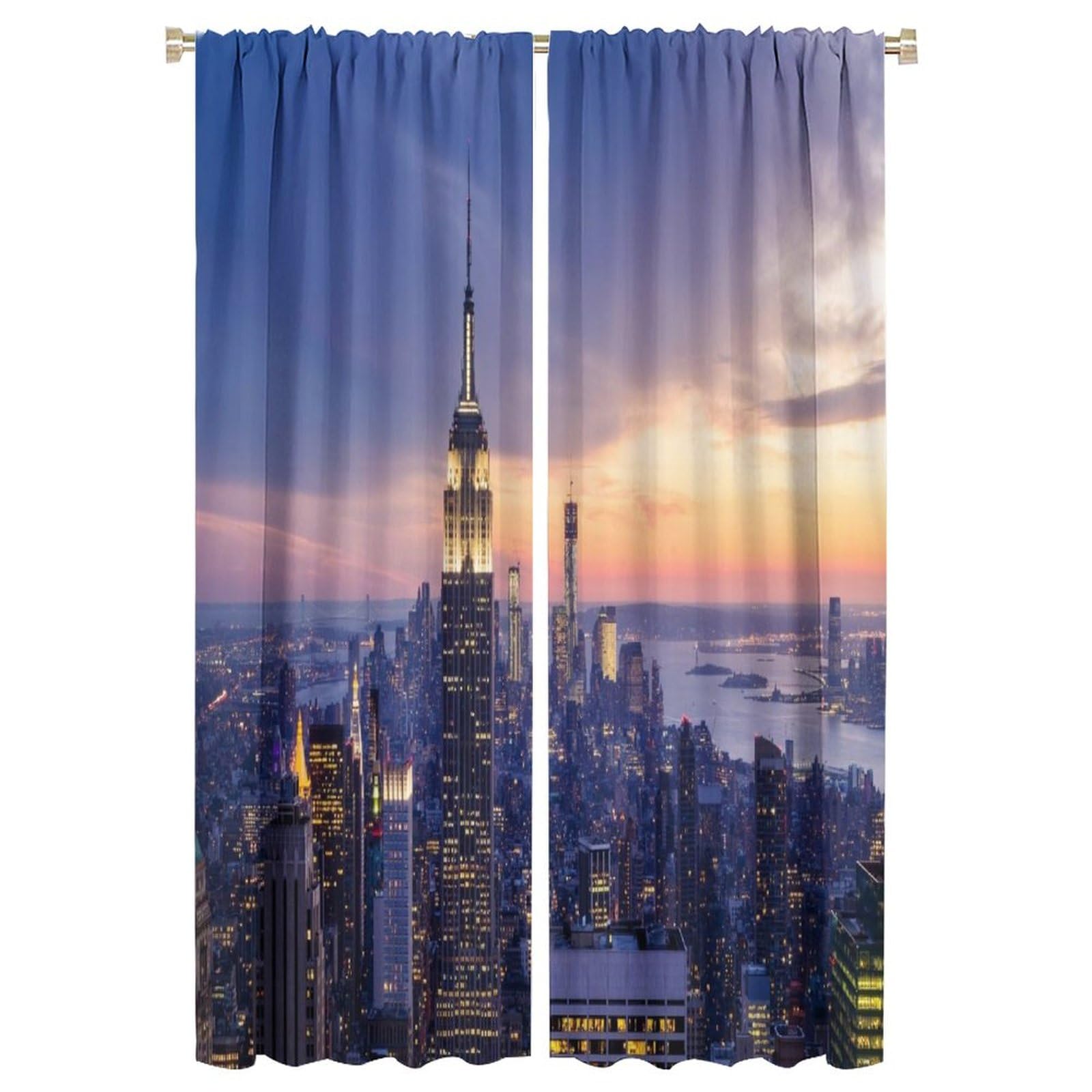 Modern Curtains, New York City Skyline with A Skyscrapers at The Night with Sunset American Urban Li for Bedroom Living Room Darkening Window Drapes 2 Panels 42x63in
