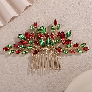 Colorful Green and Red Rhinestones Hair Clip for Wedding Brides Handmade Hair Piece for Women Special Occasion Jewelry (Colorful)