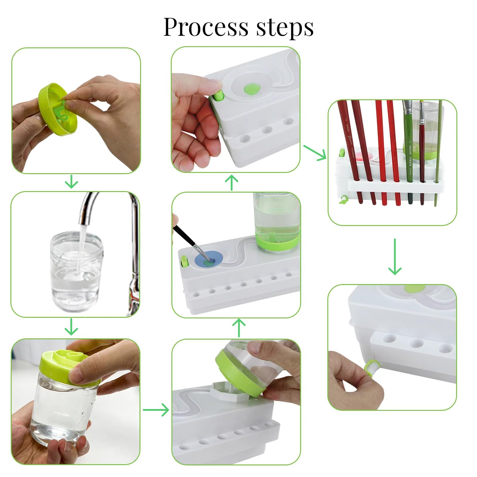 Pinselreiniger Mit Wasserkreislauf – Brush Rinser Station Für Künstler- & Make-up Pinsel, Grün