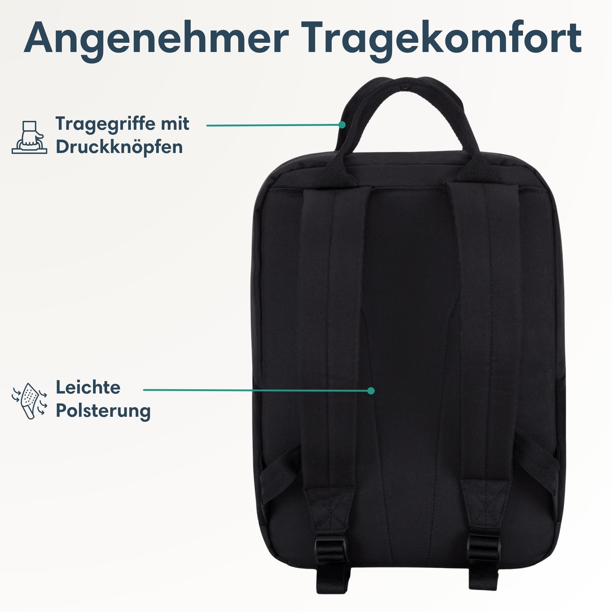 LARKSON Rucksack Damen & Herren Schwarz - No 6 - Daypack mit 16 Zoll Laptopfach - Rucksäcke für City Schule Business - Schulrucksack Mädchen Teenager - Wasserabweisend
