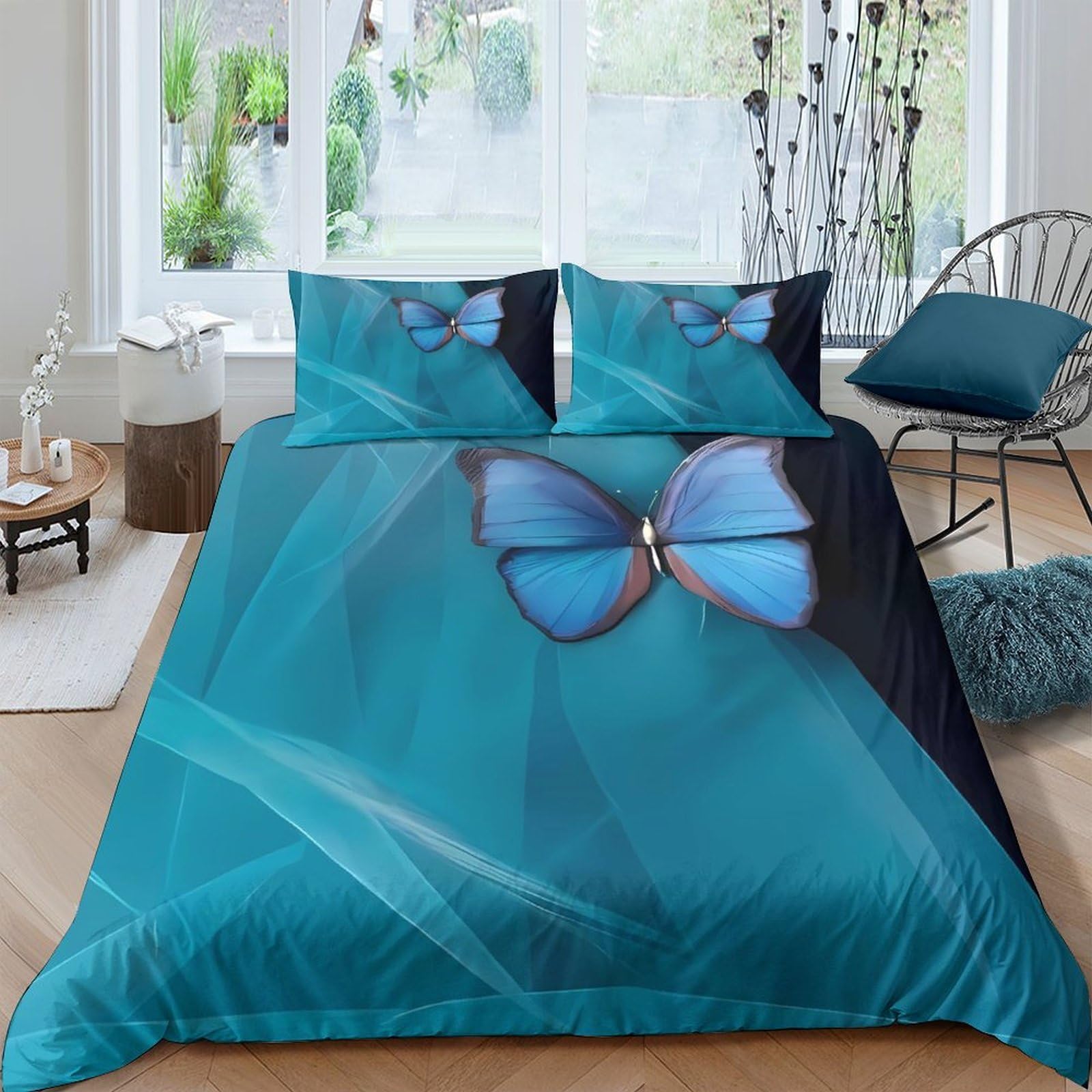 Ctjqhvkz Style-1 3D Printed Blue Butterfly Fitted Sheet Microfiber Soft Smooth Decor For Bedroom Guestroom Dorm Mattress Cover Single（135X200cm）