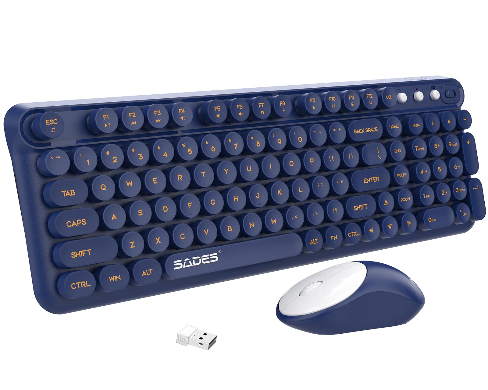 BAIHUAFRU Set Tastiera E Mouse Wireless Retro, 2.4G Silenzioso, Tasti Rotondi, Per PC Laptop Windows