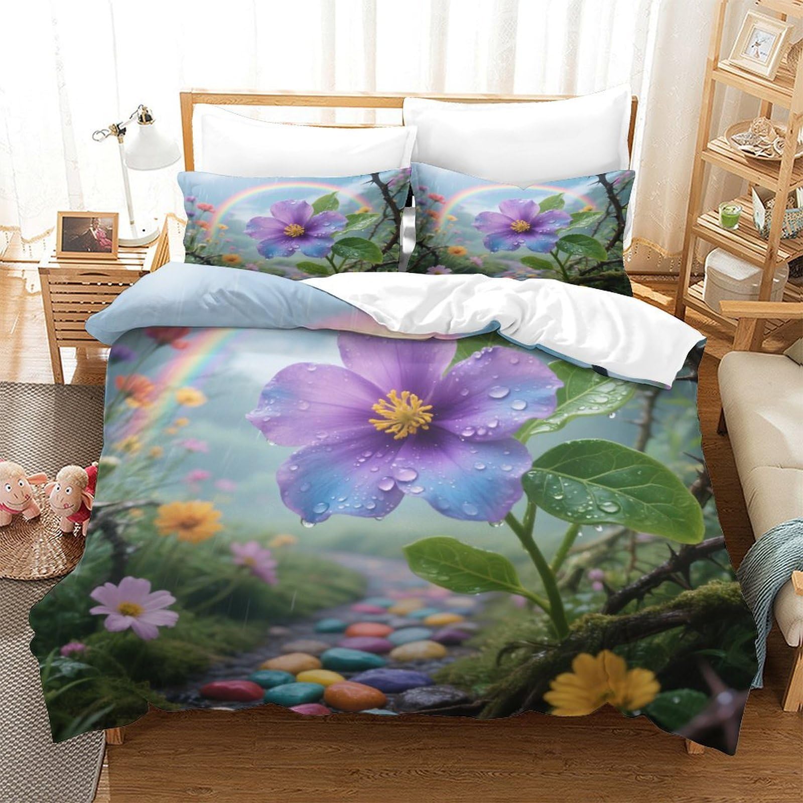 Housse de couette violette microfibre douce et anti-plis à fermeture éclair invisible