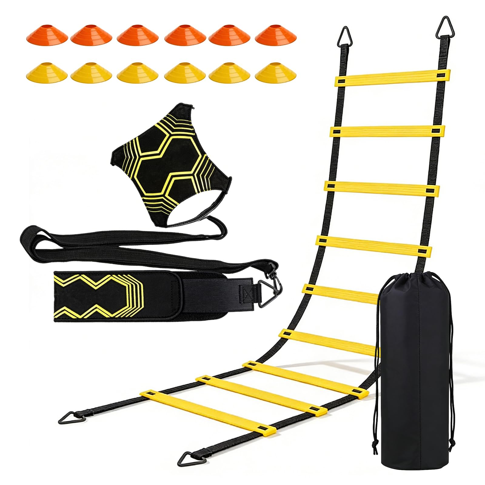 Entrainement Foot Kit, Échelle de Coordination 6m avec 12 Cônes, Accessoires Foot Entraînement pour Agilité, Vitesse et Pratique du Football