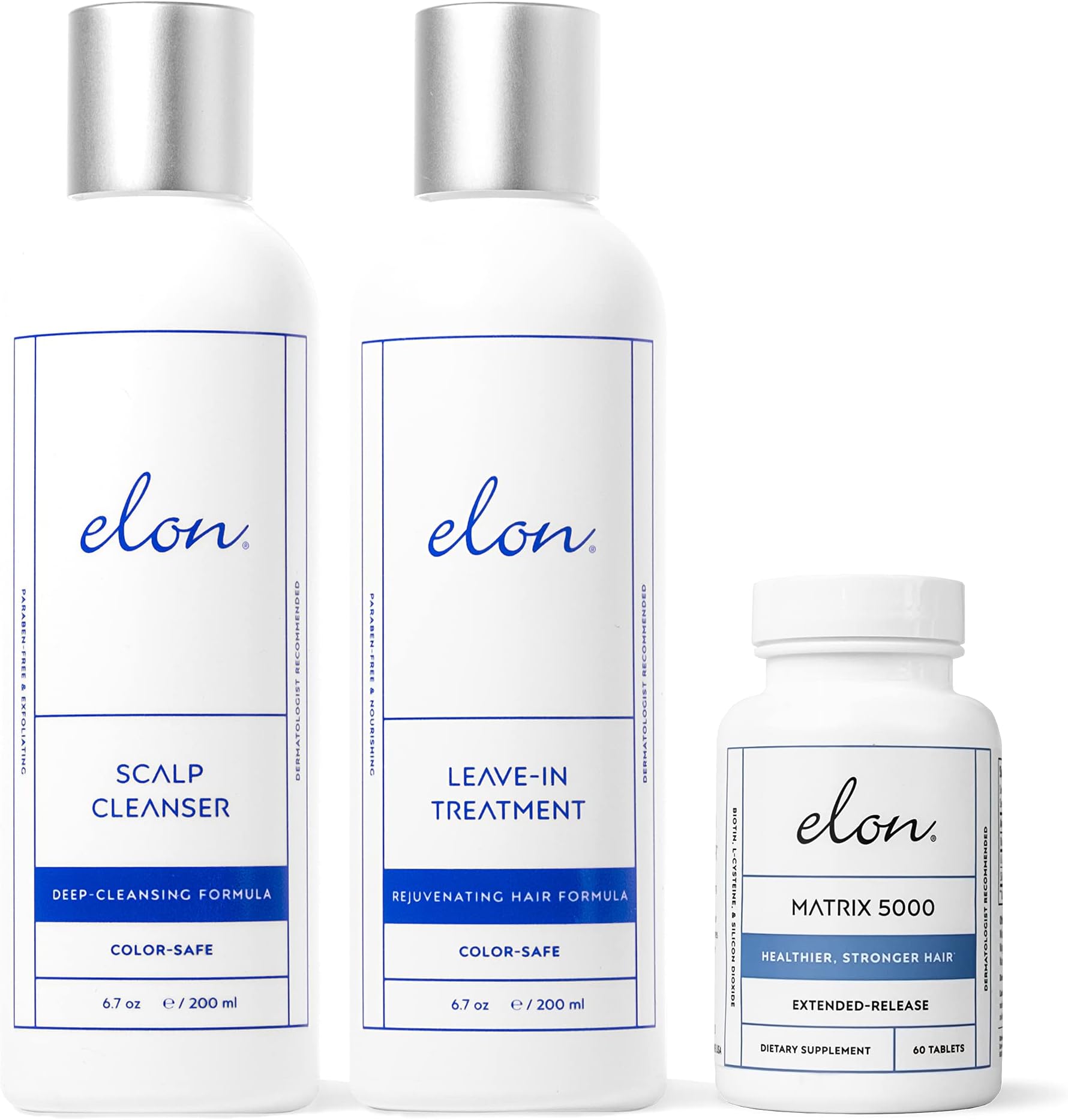 Complete Kit for Early Hair Loss โ Elon Scalp Cleaner & Leave-In Treatment + Matrix 5000 Supplement - Suitable for All Hair Types โ Paraben Free & Sulfate Free